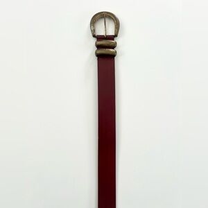 Vintage Leather Belt with Brass-Tone Double-Prong Buckle